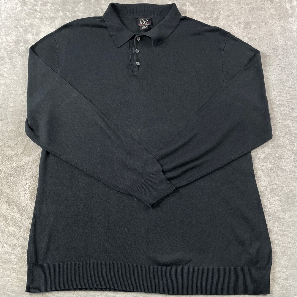 Jos A Bank Signature Polo Sweater Mens XXL Black Silk Long Sleeve Office Luxury